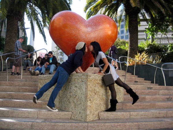 Erline Aguiluz, 26, poses with her girlfriend Theresa Custudio in Union Square, San Francisco. (Photo courtesy: Erline Aguiluz)