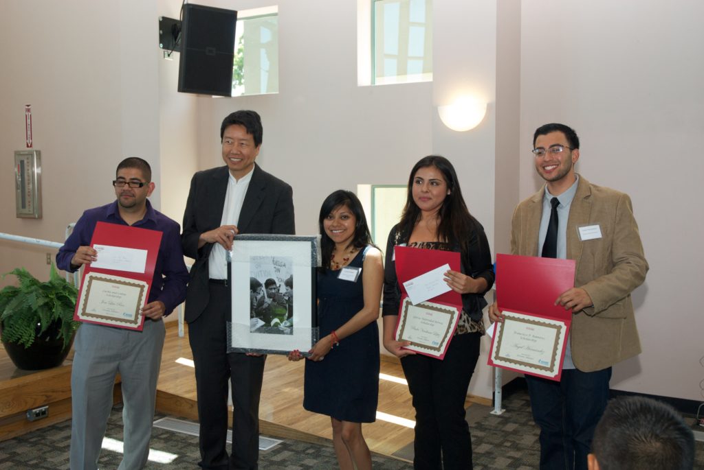 Scholarship recipients with keynote speaker, Kent Wong, and CSUN Activist Award recipient, Lizbeth Mateo. Photo: Tom & Ethel Bradley Center. 