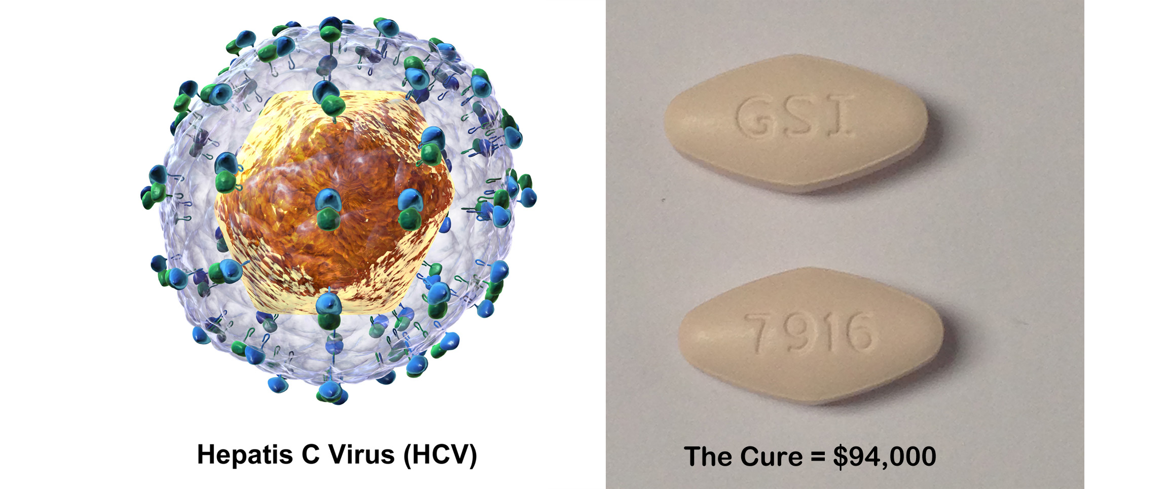 HCV image by Bruce Blaus (Own work) [CC BY-SA 4.0], via Wikimedia Commons; The Cure image by Richard Kontas